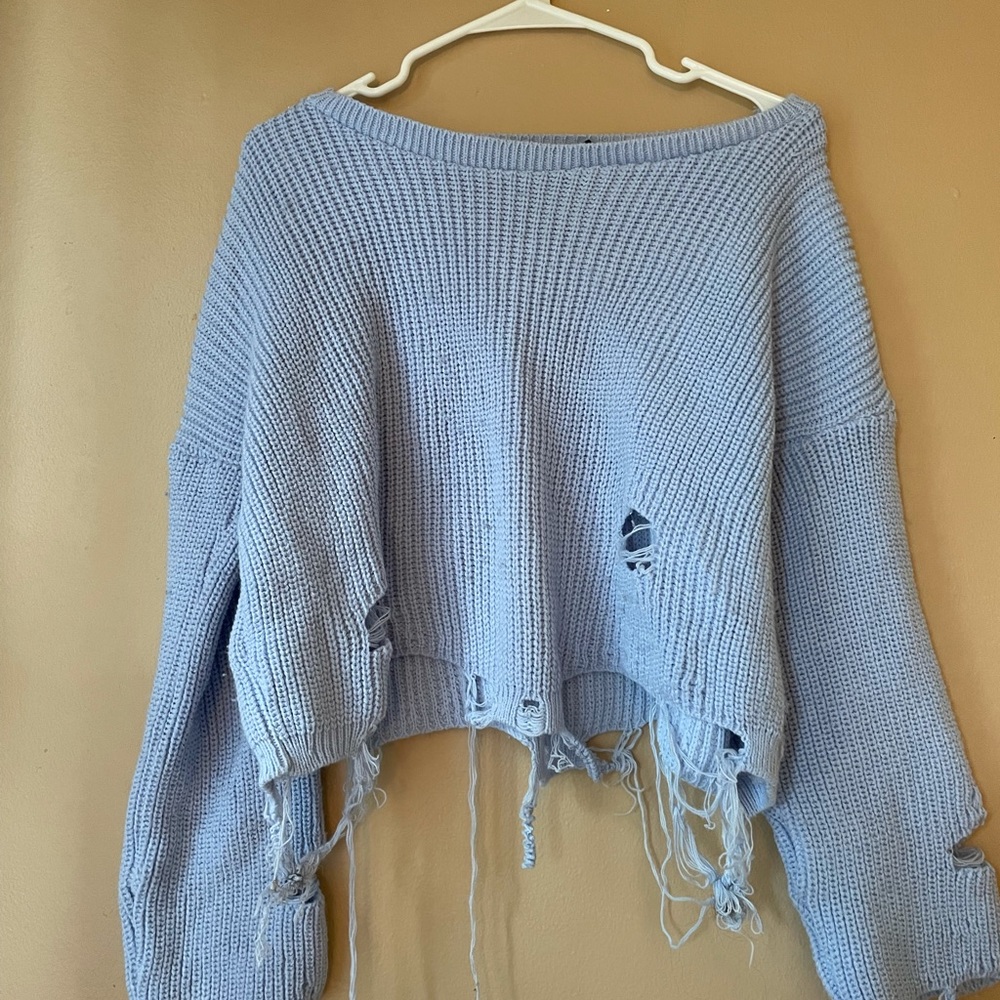 Boohoo Distressed Blue Sweater View 2